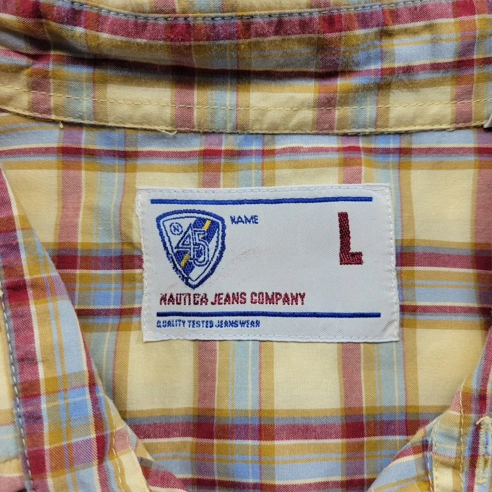 Nautica Jean Company plaid 100% cotton short sleeve dress shirt size L